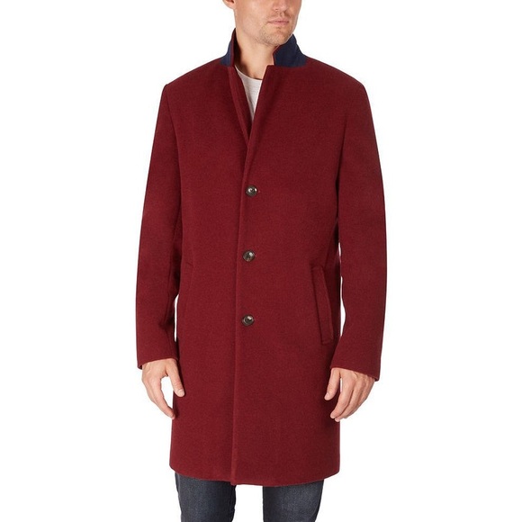 Tommy Hilfiger Addison Wool-Blend Trim Fit Overcoat in Red, Size 44 Short - Picture 1 of 13
